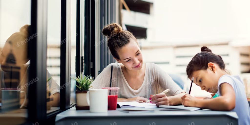 a private tutor helping student to complete homework in home