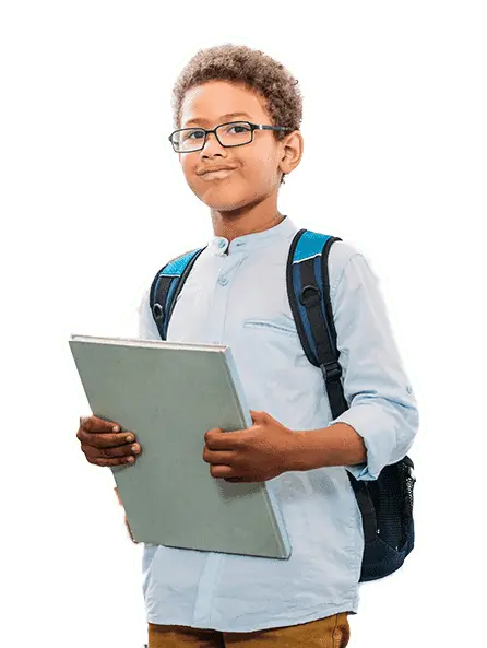 Confident young student holding a notebook and wearing a backpack, representing our private tutoring services in Dubai.