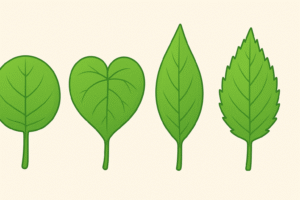 Four different types of plant leaves showing various shapes