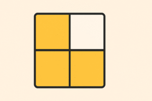 A square divided into four equal parts with three parts shaded