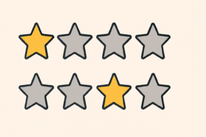 Eight stars arranged in rows, two gold stars and six silver stars