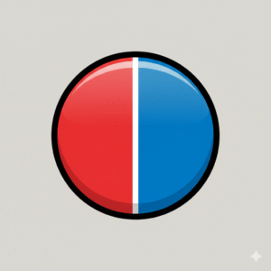 A circle divided into two equal halves - one red, one blue