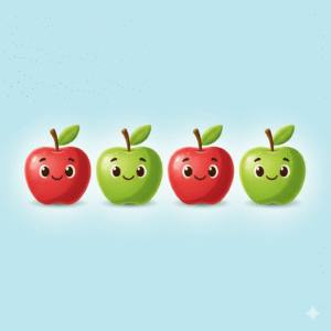 Four apples in a row - two red apples and two green apples