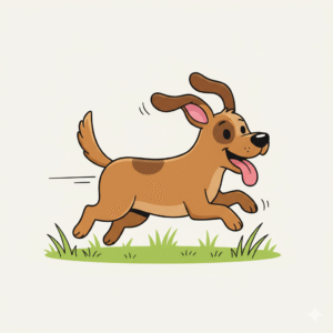 A happy brown dog running with its tongue out