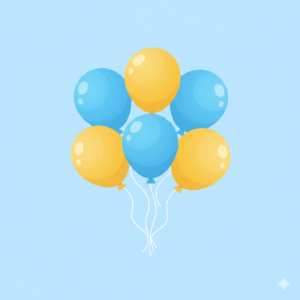 Six balloons - three blue and three yellow